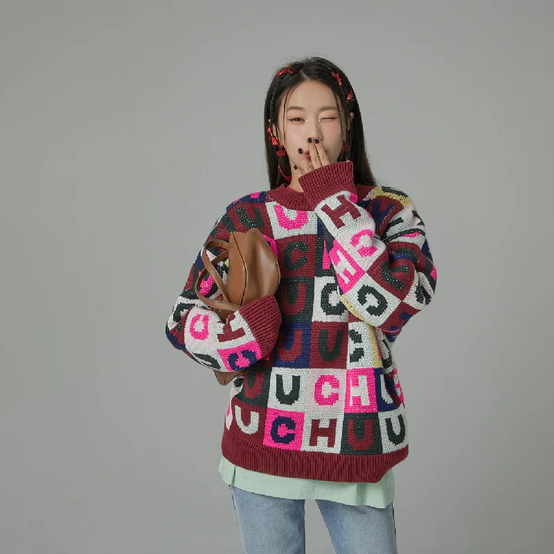 Deep Discounts Gotta Let Go Letter Patchwork Sweater