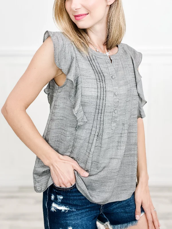 Today's Special Pintuck Front Ruffle Trim Sleeveless Top
