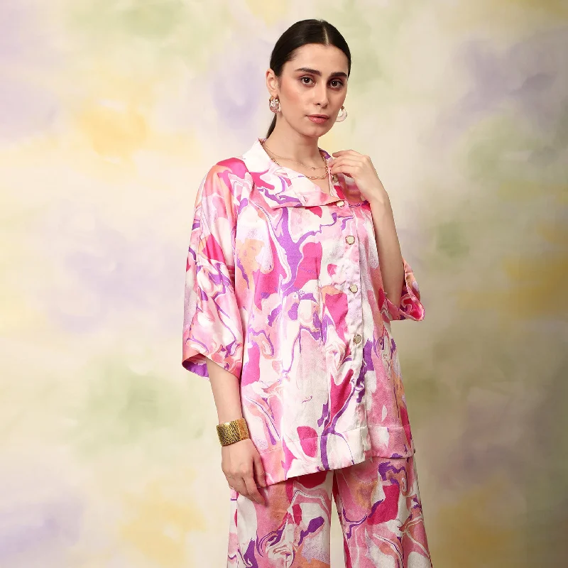 Mega Deal Marble Print Co-ord Set Assymetrical Top