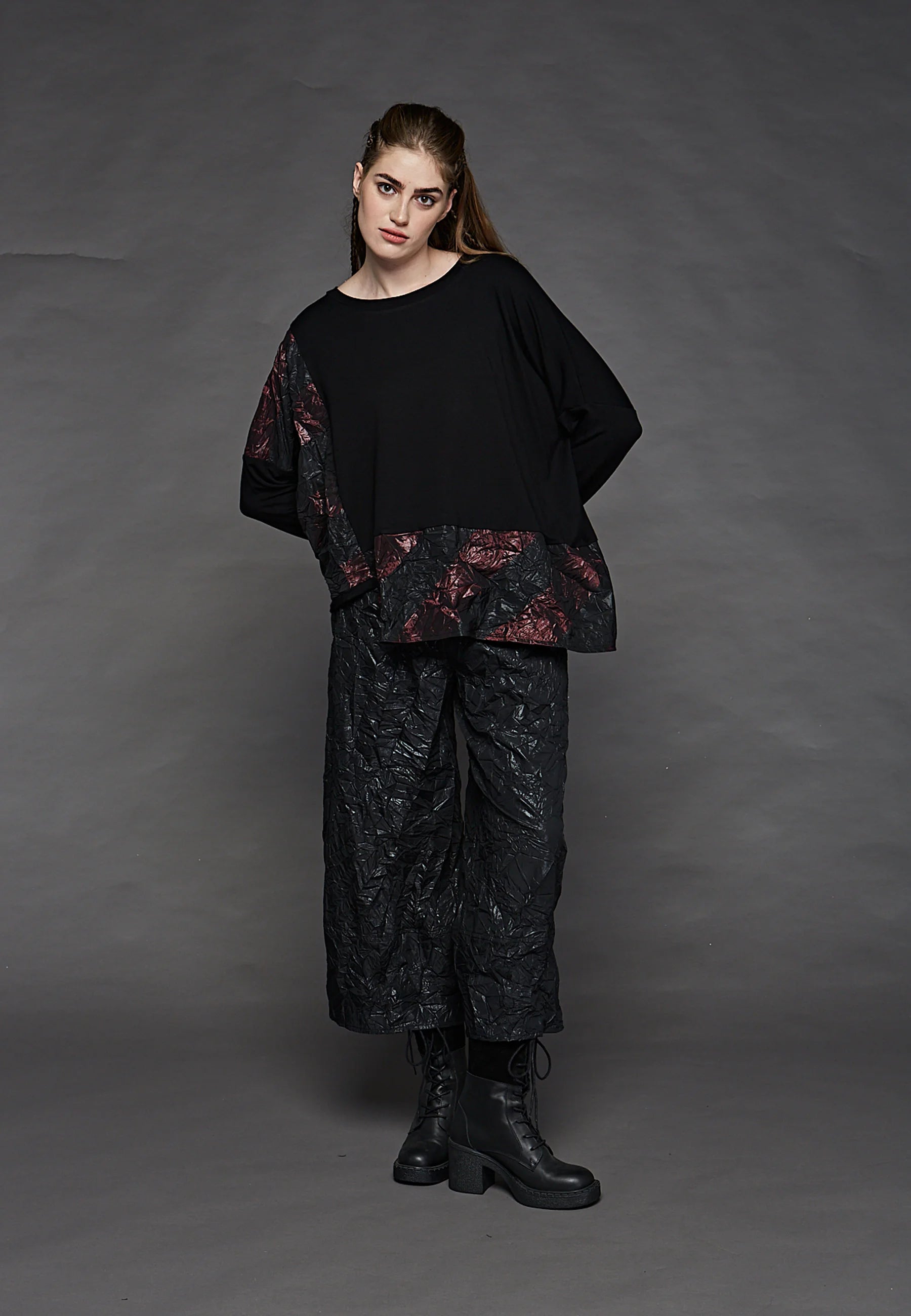 Limited Edition SPECTER Viscose jersey & wrinkled memory taffeta blended, asymmetrical blouse