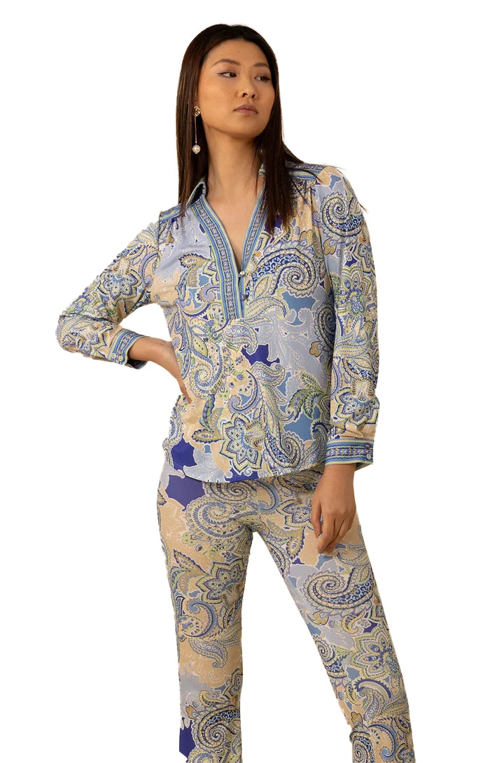 Huge Savings Hale Bob Anya V-Neck Long Sleeve Top - Blue