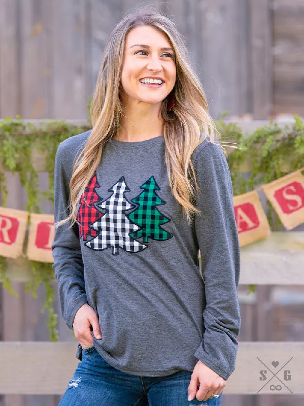 Weekend Deals to Brighten Your Day The Festive Forest Tree Patches on Charcoal Longsleeve