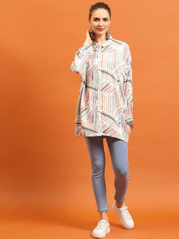 Exclusive Deal Women White Abstract Printed Shirt