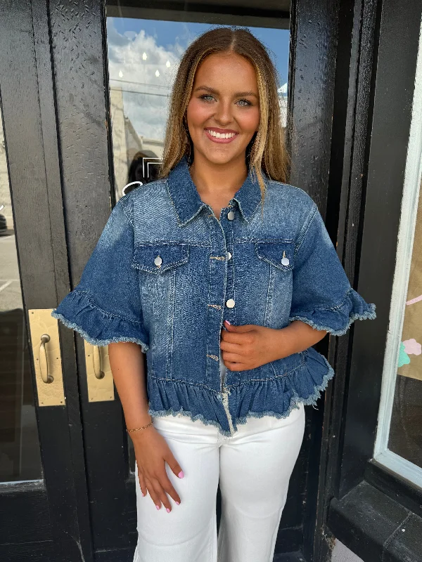 Denim ruffle jacket