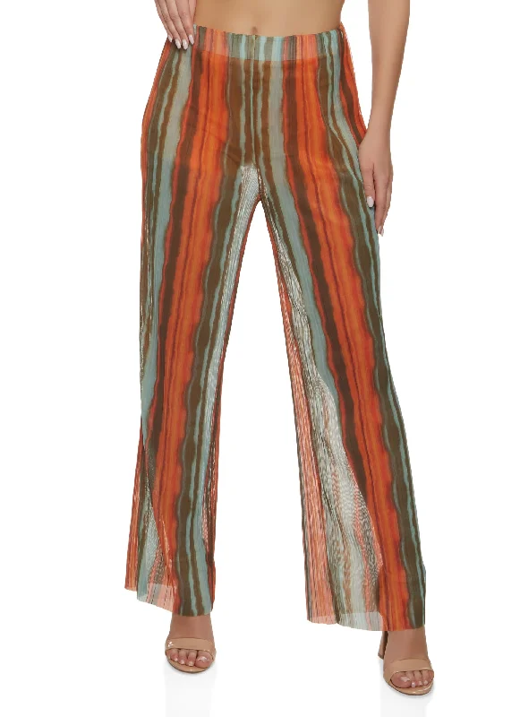 Weekend Bargains to Relish Mesh Plisse Printed Wide Leg Pants