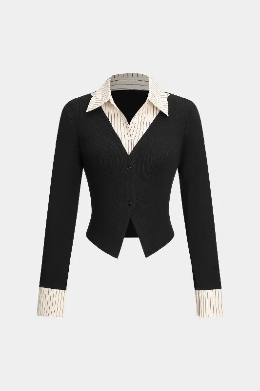 Year-End Clearance Patchwork Button Long-Sleeve Shirt