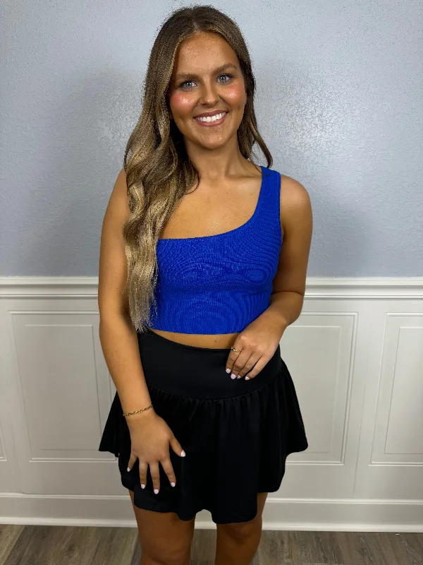 Royal blue one shoulder crop tank