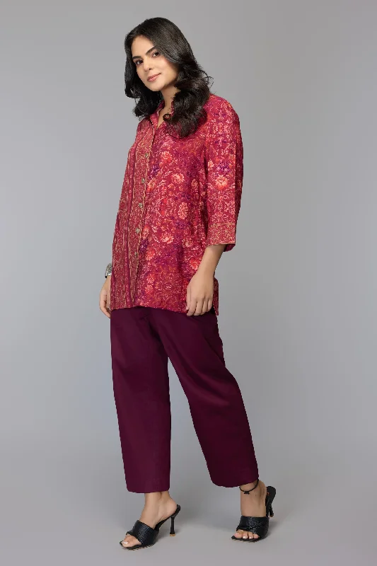 Value Pack Cranberry Floral Button-Down Top