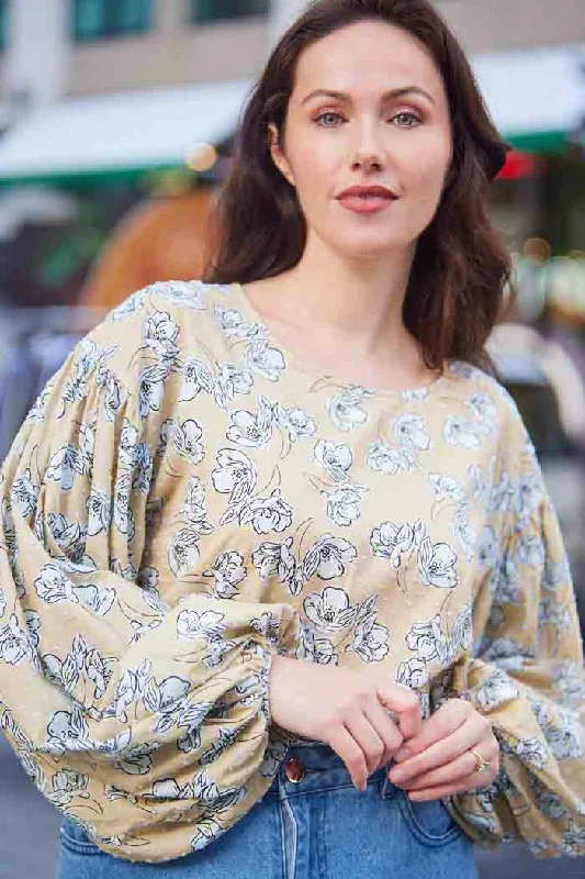 Hurry Up Cori Top Beige Floral
