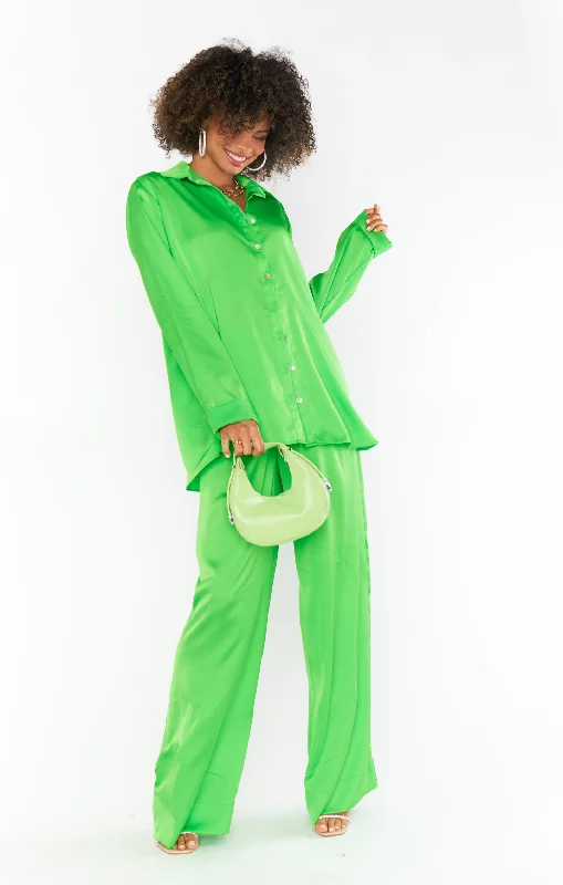 Flash Deal Hayes Trouser ~ Bright Green Luxe Satin