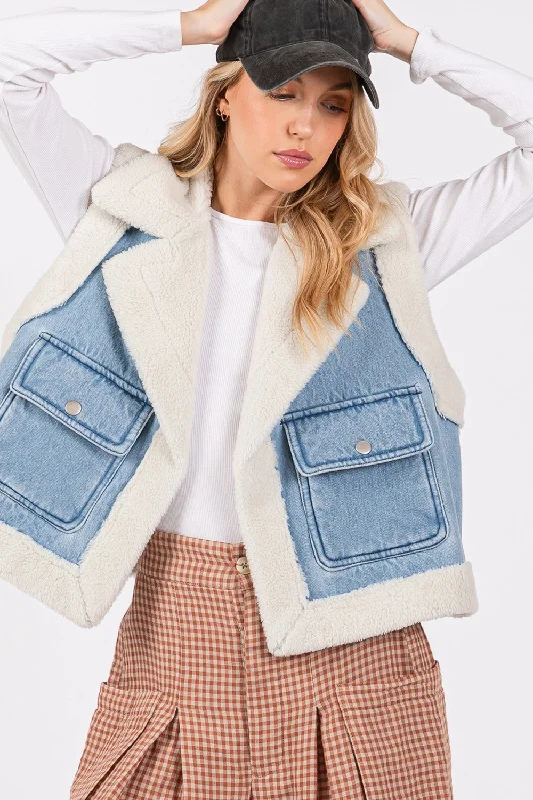 Mega Sale SAGE + FIG Pocketed Collared Neck Sherpa Vest