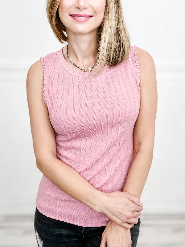 Final Sale All The Love Textured Knit Ruffle Tank Top