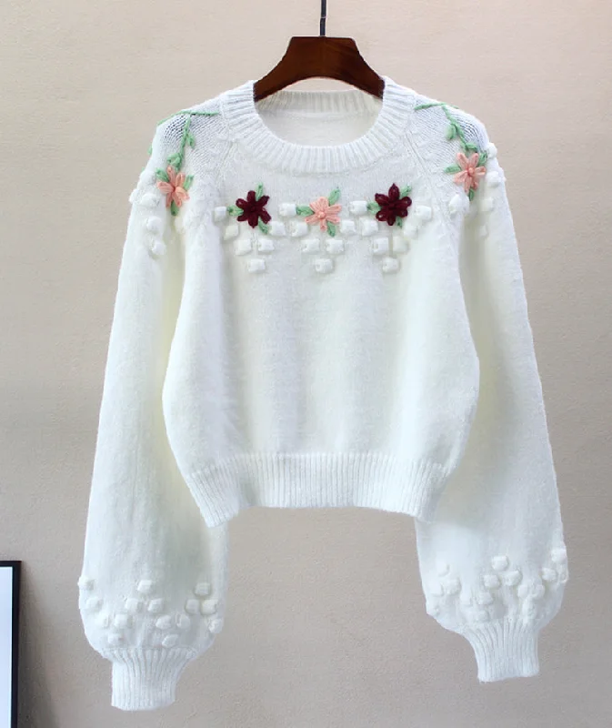 Stock Up and Save Sweet white flowers long sleeve sweater  081