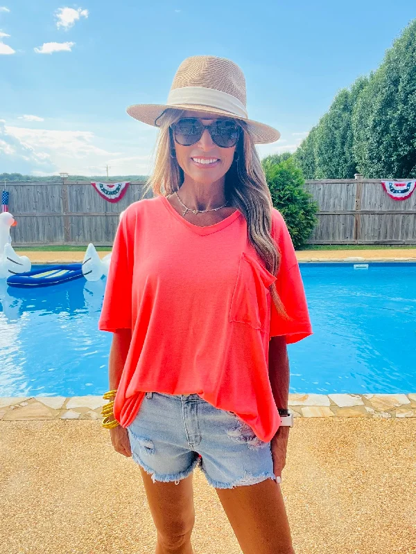 Celebrate the Weekend with Discounts SUNNY DAY DARLING TOP- NEON CORAL -SUMMER SALE