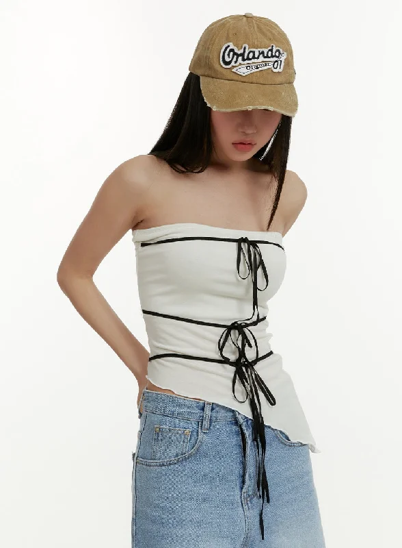 Weekend Extravaganza: Shop Now Asymmetrical Tube Top with Ribbon CY408