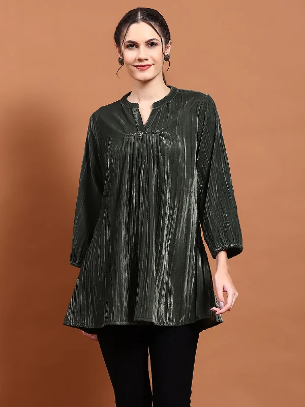 Sale Event Winter Women Olive Solid Tunic