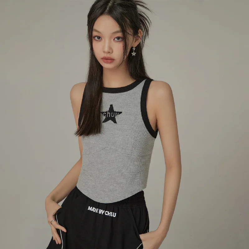 Savings Spectacular Chuu Star Center Line-Colored Sleeveless Semi Crop T-Shirt