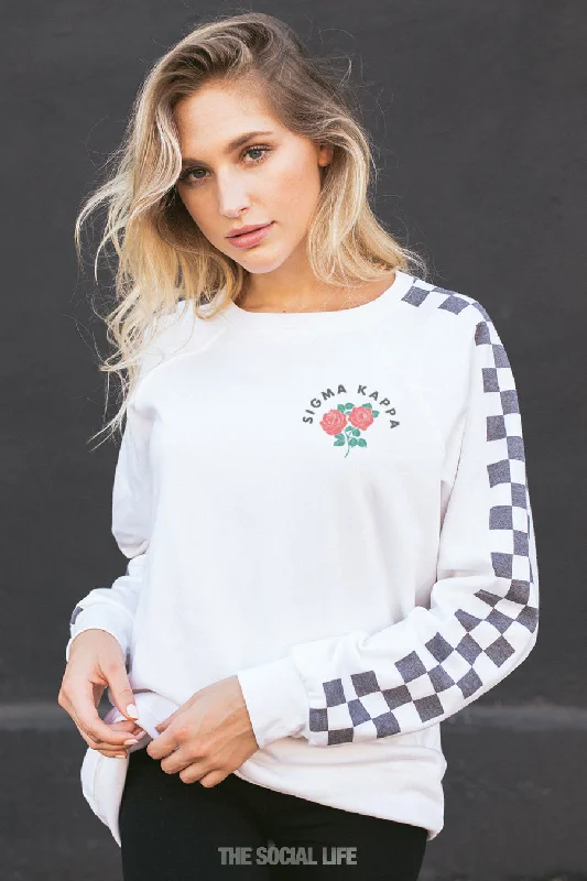 Steals and Deals Sigma Kappa Checkered Raglan Crewneck