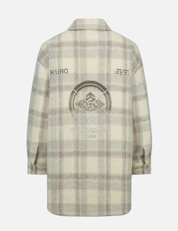 Final Clearance Gradient Kamon Embroidery Plaid Shirt Jacket