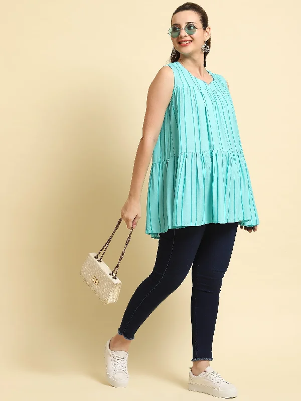 Final Offer Women Blue Stripe Printed Tunic