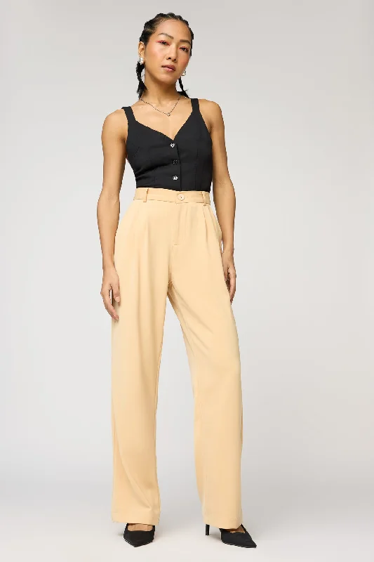 Blowout Deals Warm Beige Pleated Straight Korean Pants