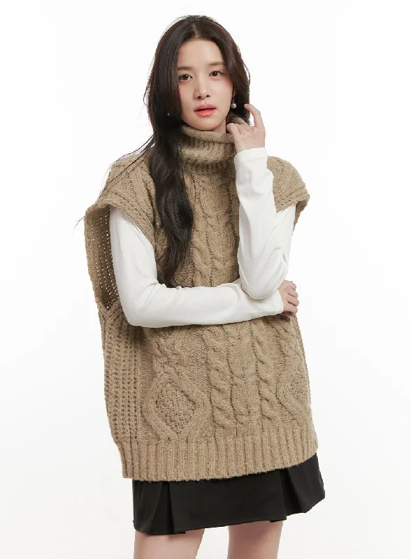 Warehouse Sale Cable Knit Oversize Turtle Neck Vest ON429