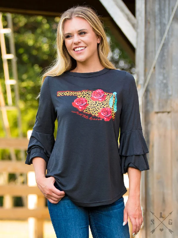 Weekend Specials to Indulge In Just Like Heaven Oklahoma on Grey Loose-Fit Blouse with Ruffle Sleeves Weekend Specials to Indulge In Just Like Heaven Oklahoma on Grey Loose-Fit Blouse with Ruffle Sleeves