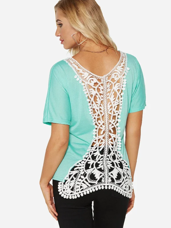 Instant Savings Wholesale Round Neck Lace Short Sleeve T-Shirts