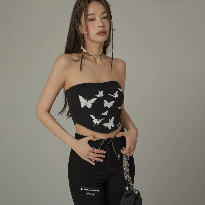 Crazy Deals Butterfly Pattern Slim Tube Top