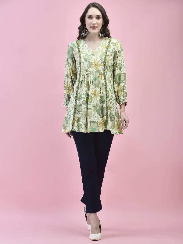 Special Discount Women Liva Rayon Green Floral Print Tunic