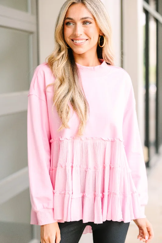 Seasonal Sale Lots Of Love Light Pink Ruffled Sweater