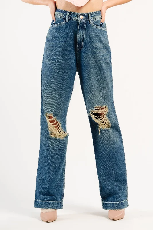 Deep Savings Tinted Distressed Straight Pants