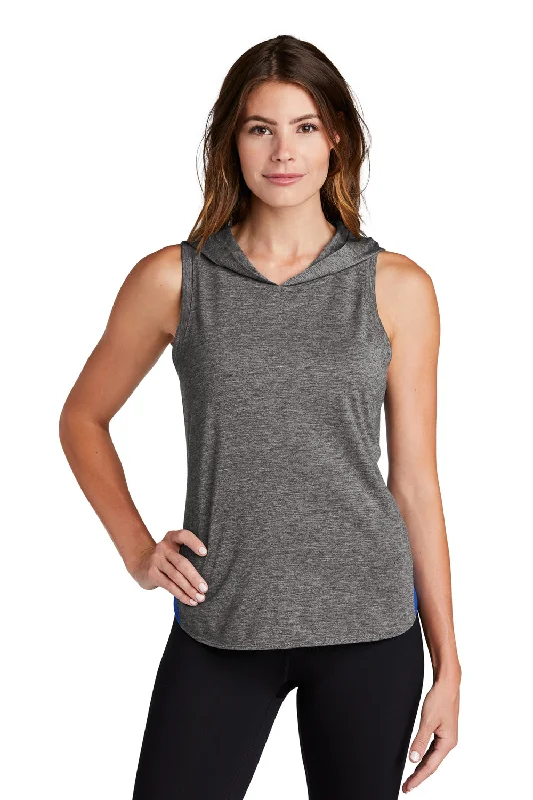 Flash Deal Sport-Tek Womens Draft Moisture Wicking Hooded Tank Top Hoodie - True Royal Blue/Heather Dark Grey