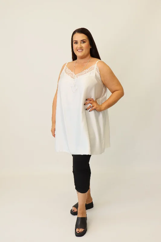 Weekend Flash Sale Nia Longline Lace Trim Satin Vest in White