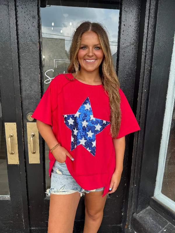 Sequin star oversized tee