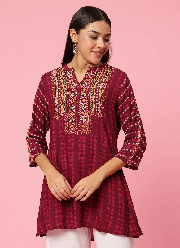 Weekend Discounts to Savor Women Purple Geometric Printed Tunic