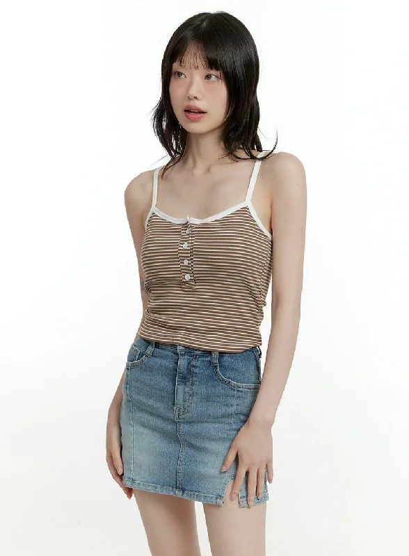 While Supplies Last Striped Buttoned Crop Cami Top CF423