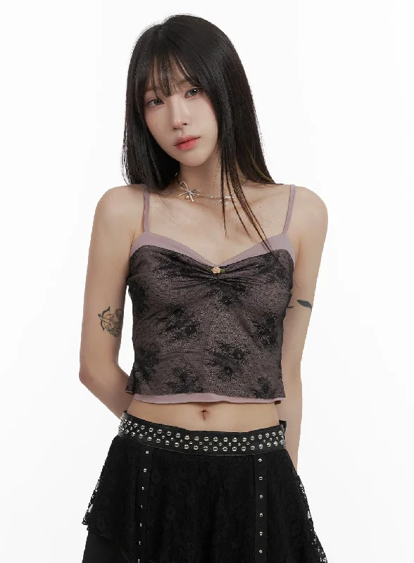 Savings Spectacular Floral Lace Sweetheart Cami Crop Top OA426