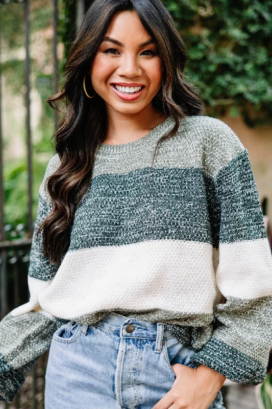 Price Cut Ease Your Mind Hunter Green Colorblock Sweater