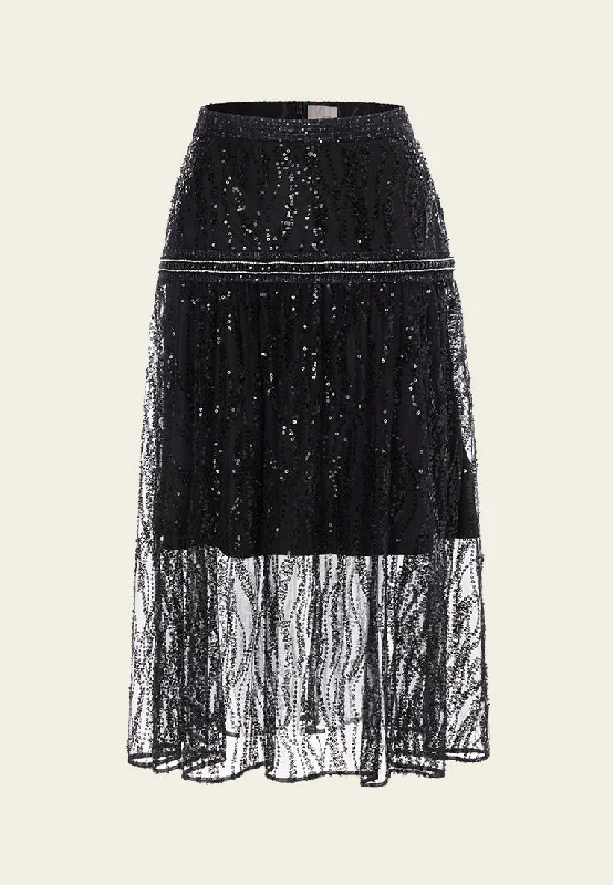 Weekend Sale: Don't Miss Out Black Sequin Mesh Midi Skirt
