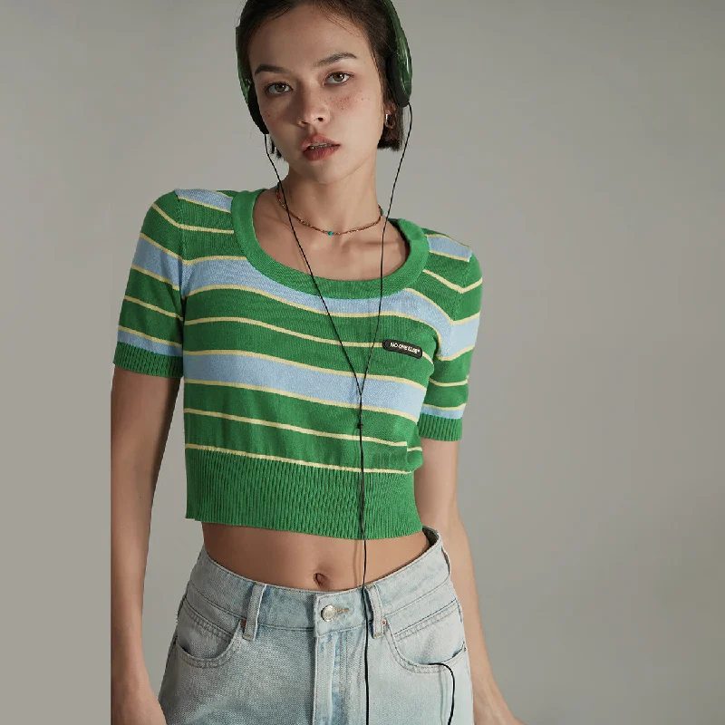 Striped Cropped Knit Top