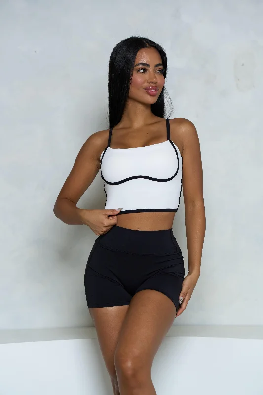Price Rollback White and Black Wavy Hem Crop Tank