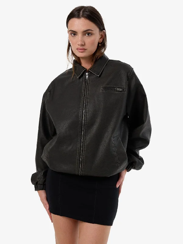 Pay Less Oliver Oversized Bomber - Washed Black
