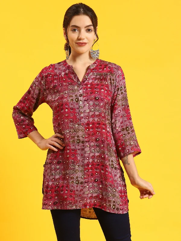 Great Bargains Women Purple Ornamental Print Tunic