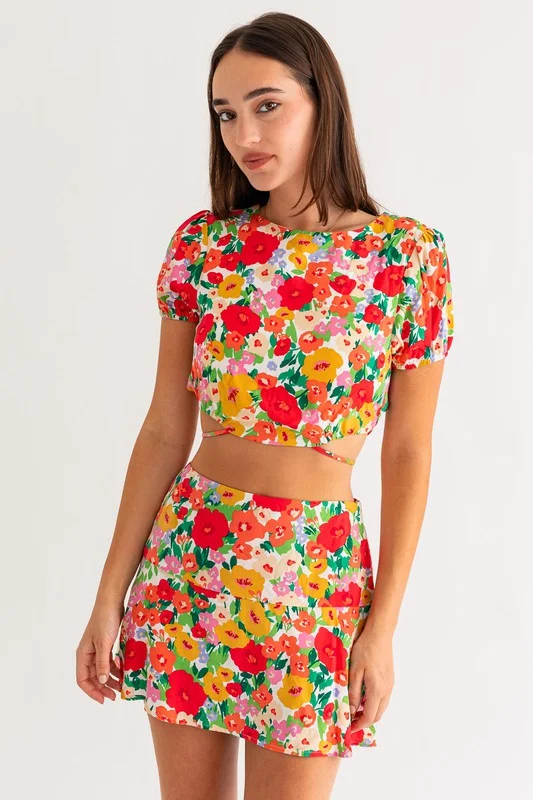 Deal Alert French Riviera Floral Back Tie Crop Top - Final Sale