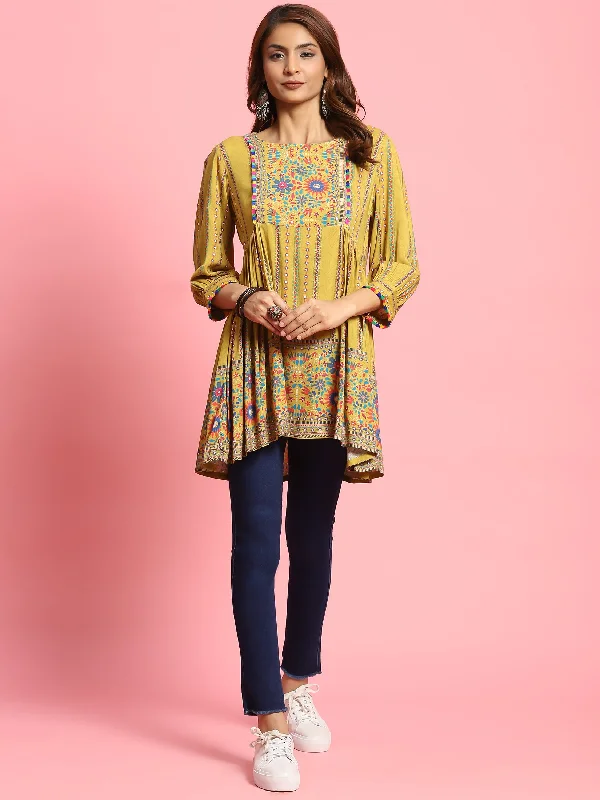 Weekend-Only Price Drops Women Green Floral Printed Tunic
