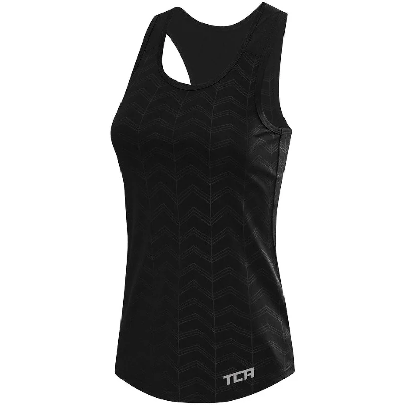 Weekend Specials to Delight TCA Impulse Printed Racerback Womens Running Vest Tank Top - Black