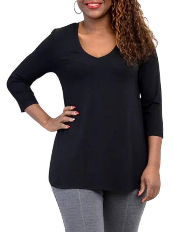 Jackie 3/4 Sleeve Black Bamboo V-Neck Top