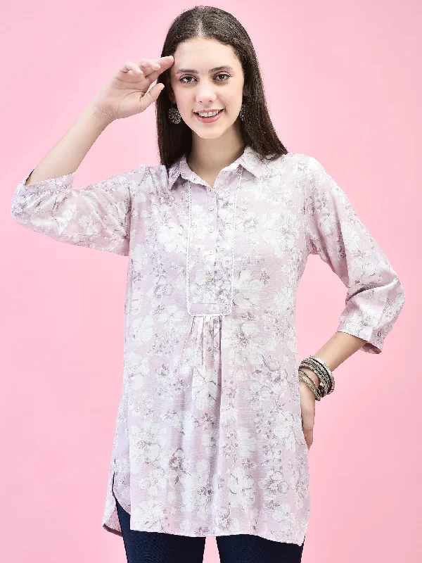 Weekend Bargains to Snag Women Liva (Rayon) Lilac Floral Print Tunic
