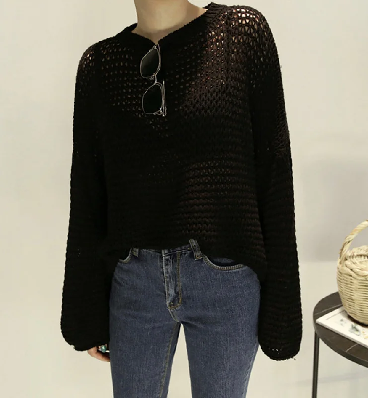 Instant Savings Simple hollow long sleeve sweater  077